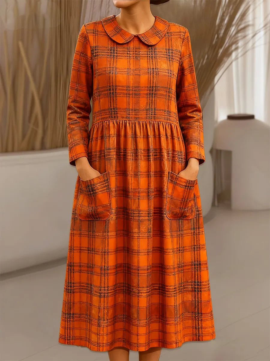 Women's Vintage Abstract Geometry Pattern Art Print Cotton Lapel Shirt Dress