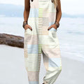 Women's Vintage Abstract Geometric Line Art Print Casual 100% Cotton Wide Leg Jumpsuit