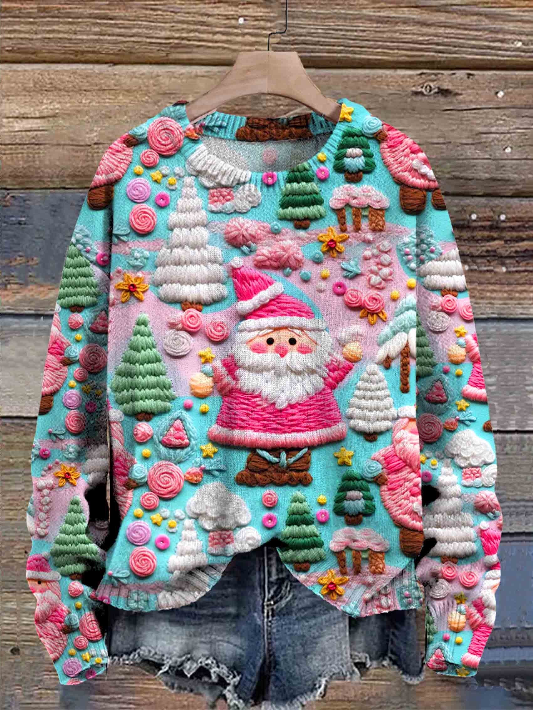 santa-christmas-art-print-knit-pullover-sweater
