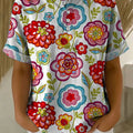Women's Vintage Flower Pattern Printed Cotton Linen Top