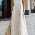 Women's Solid Color Stand Collar Sleeveless Casual Loose Cotton Linen Dress