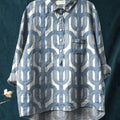 Contemporary Geometric Repeat Pattern Printed Women's Casual Cotton And Linen Shirt