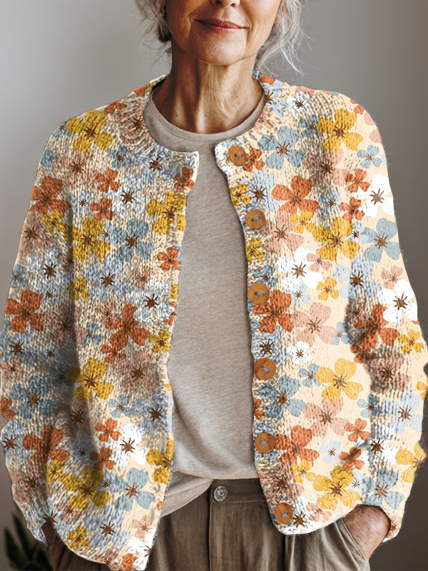womens-artistic-creative-flowers-print-buttoned-cardigan-sweater