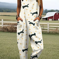 Women's Cute Cat Art Print Casual 100% Cotton Wide Leg Jumpsuit