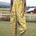 Women's Lovely Bees Art Print Casual 100% Cotton Wide Leg Jumpsuit