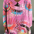 Women's Abstract Floral Pattern Print Casual Cotton And Linen 3/4 Sleeve Shirt