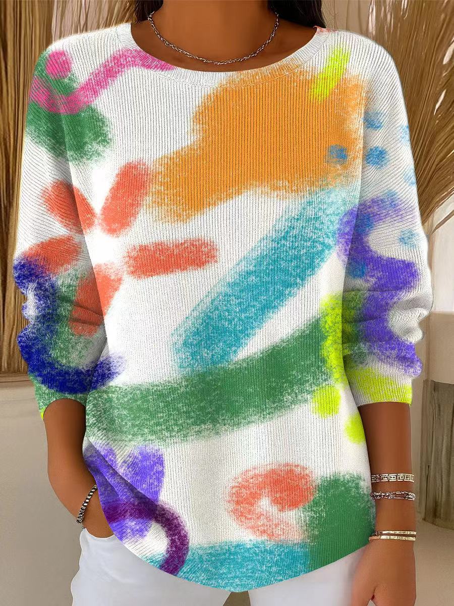 Women's Beautiful Abstract Colorful Graffiti Painting Art Print Casual Pullover Sweater