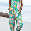 Women's Floral  Art Print Casual 100% Cotton Wide Leg Jumpsuit