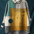 Women's Geometric Stripes Abstract Art Print Casual Cotton And Linen Shirt