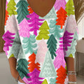 Women's Vintage Christmas Tree Art Print Casual Pullover Sweater