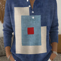Blue Abstract Geometry Print Buttoned Cardigan Sweater