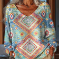 Women's Beautiful Vintage Diamond Geometric Pattern Art Print Casual Pullover Sweater