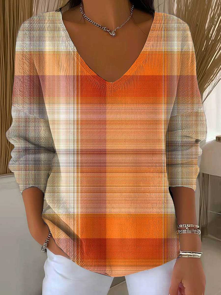 womens-plaid-pattern-art-print-casual-pullover-sweater