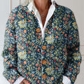 Women's Vintage Floral Art Print Buttoned Cardigan Sweater