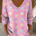 Women's Simple Floral Multicolor Abstract Casual Print Pullover Sweater