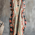 Robe en coton à col en V et poches, imprimée d'un motif floral vintage pour femme 