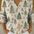 Women's Christmas Tree Art Print Buttoned Cardigan Sweater