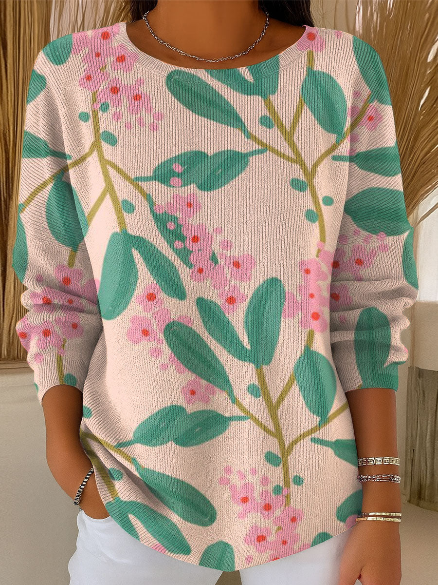 womens-flowers-geometric-colors-casual-pullover-sweater