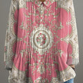 Women's Vintage Floral Art Print Casual Cotton And Linen Ruffle Shirt