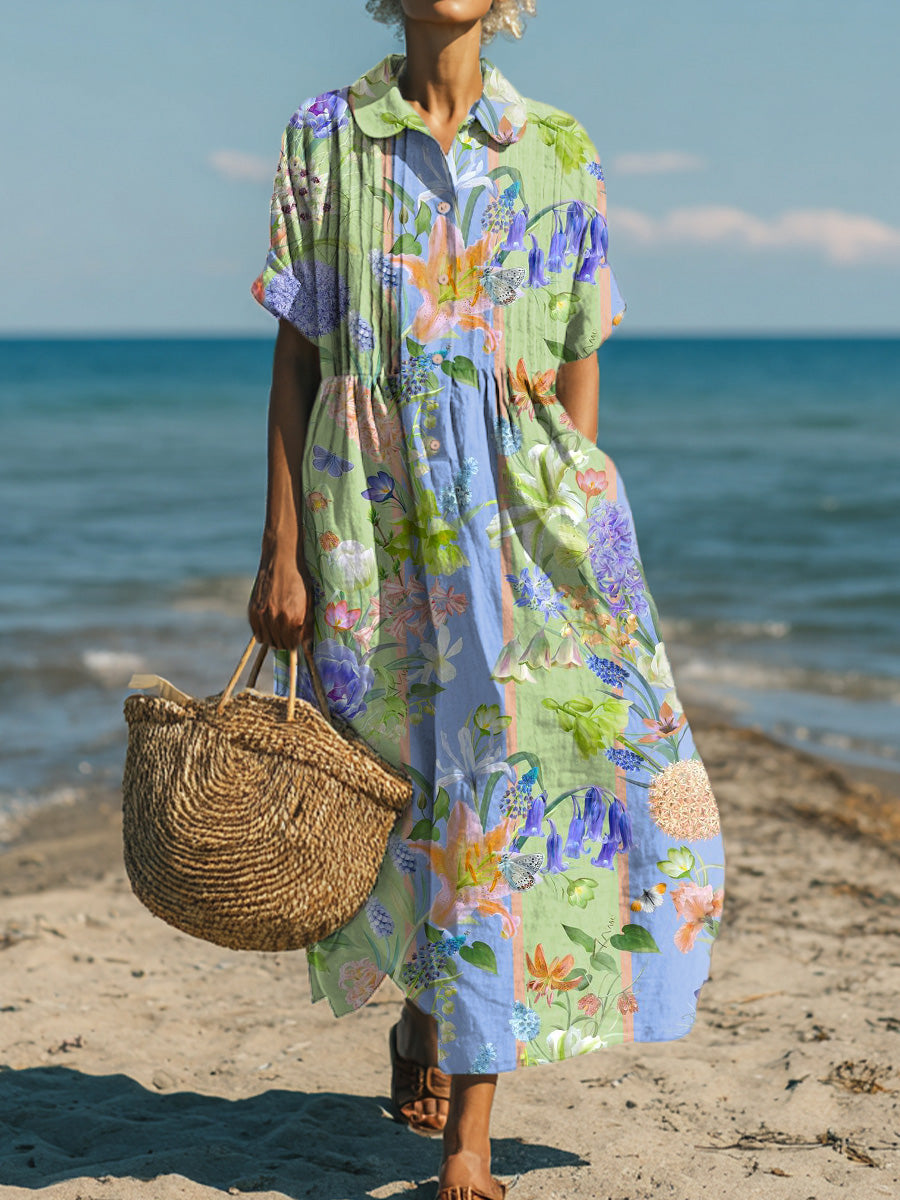 Women's Beautiful Abstract Floral Stripe Painting Art Print Dress