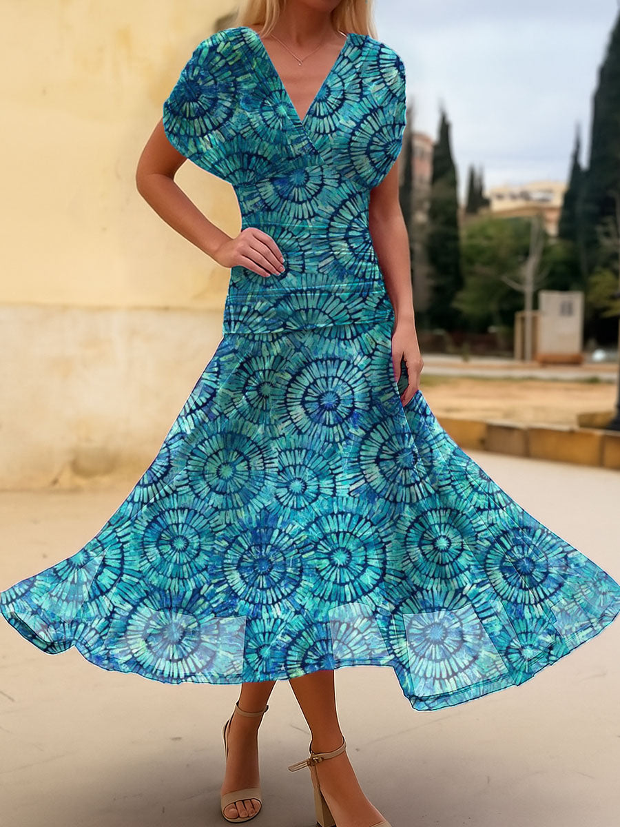 Women's Vintage Flower Art Print  Flowy Casual Dress