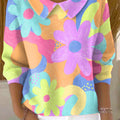 womens-beautiful-colorful-flower-painting-art-print-casual-peter-pan-collar-3-4-sleeve-sweater-szlr