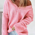 womens-pink-v-neck-casual-pullover-sweater