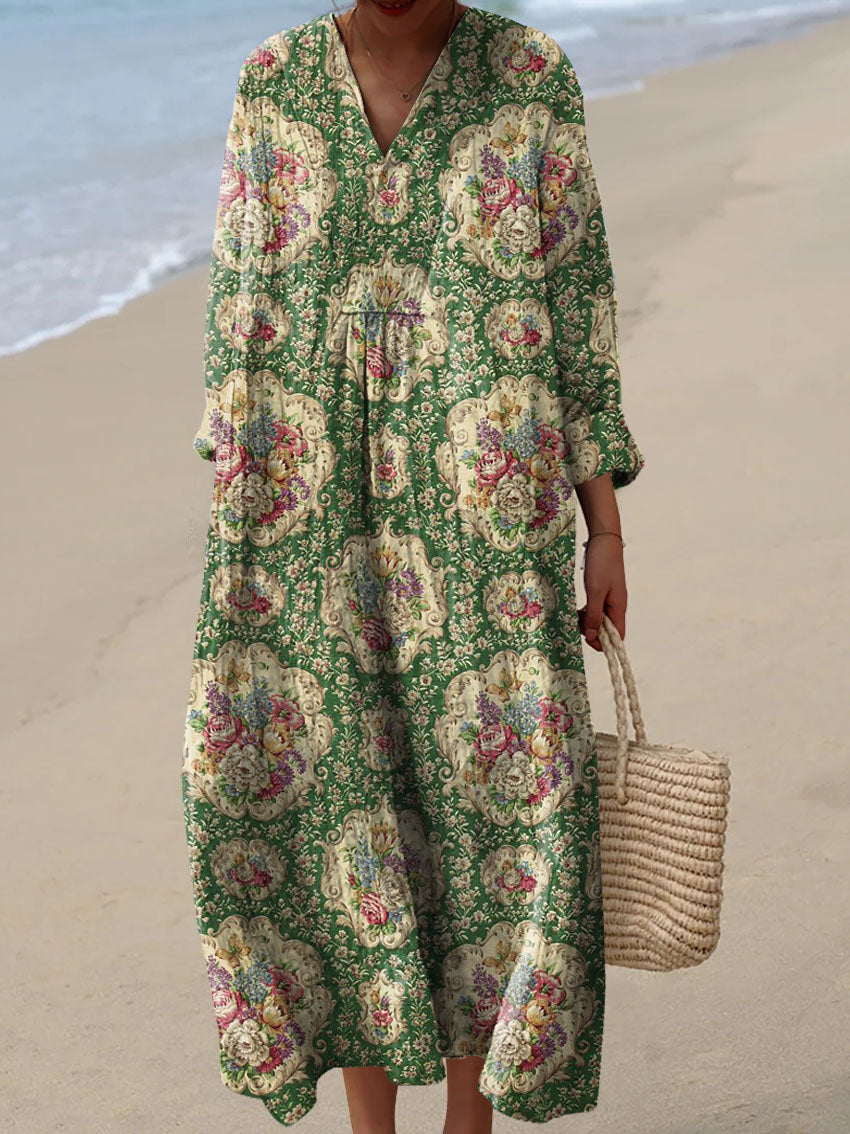 Women's Vintage Lovely Floral Art Print Cotton Dress