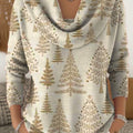 Women's Christmas Tree Art Print Cowl Neck Sweater