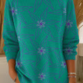 womens-green-line-flowers-print-casual-pullover-sweater
