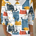 womens-multicolor-cats-art-pattern-casual-peter-pan-collar-3-4-sleeve-sweater