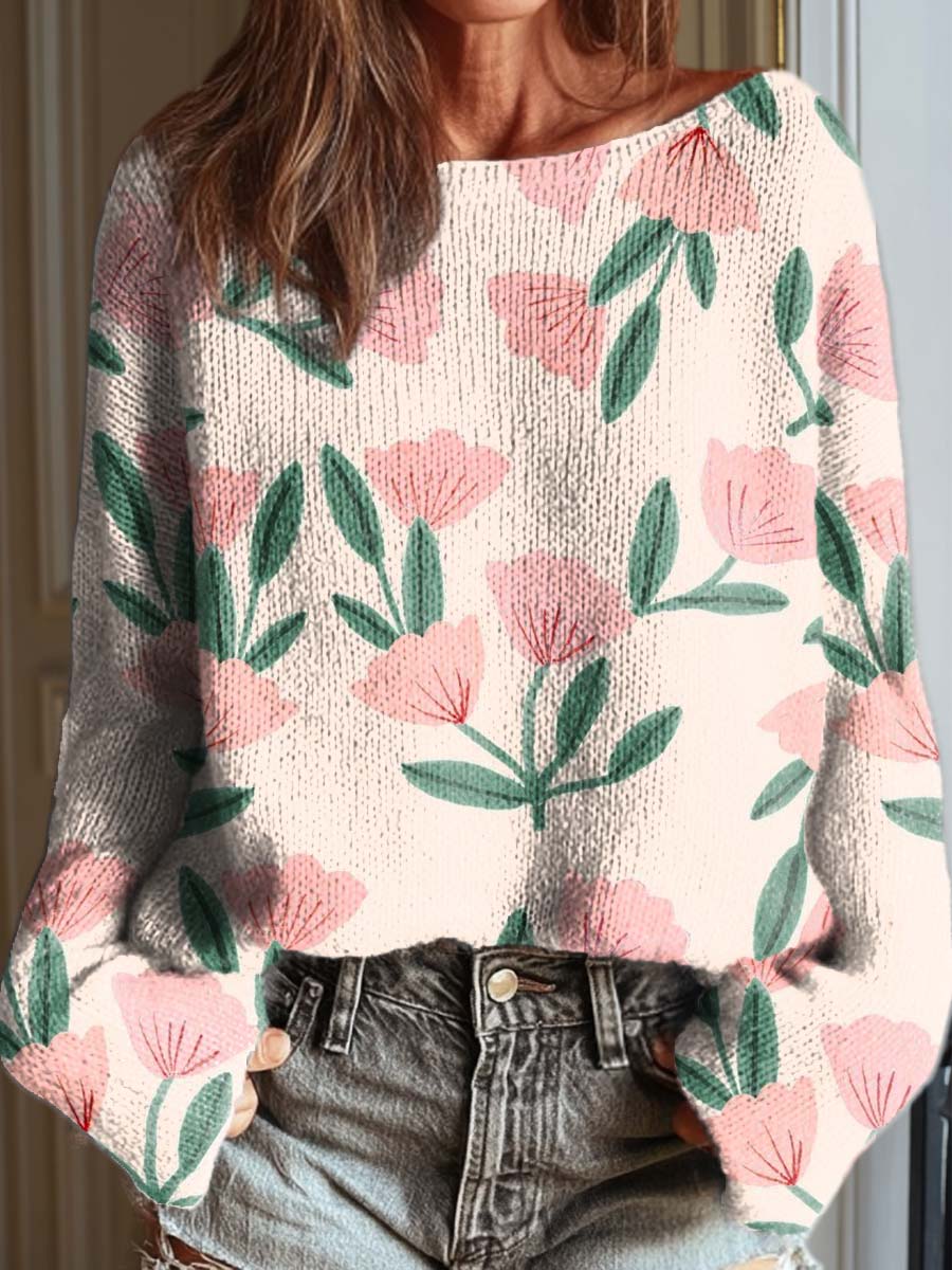 womens-vintage-floral-art-print-casual-pullover-sweater-er2v