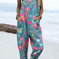 Women's Vintage Flower Art Print Casual 100% Cotton Wide Leg Jumpsuit