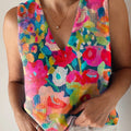 Women's Beautiful Colorful Floral Painting Art Print Casual V Neck Top Knitting
