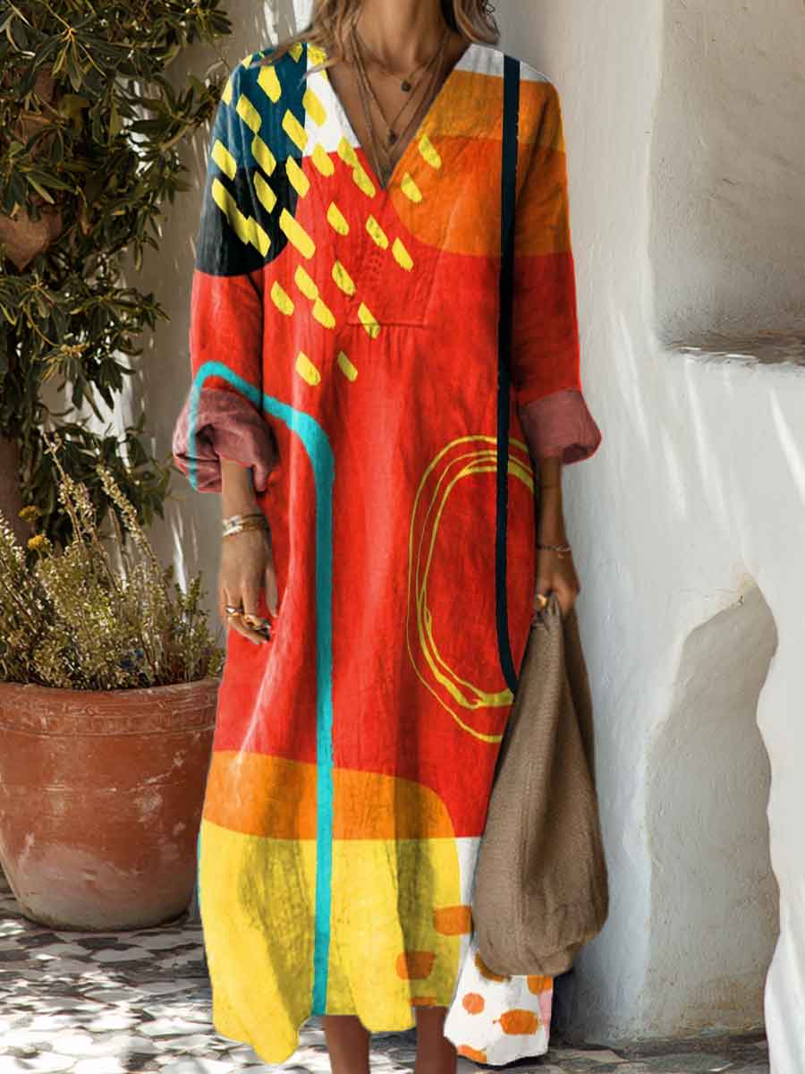 Women's Abstract Geometric Pattern Art Print Dress