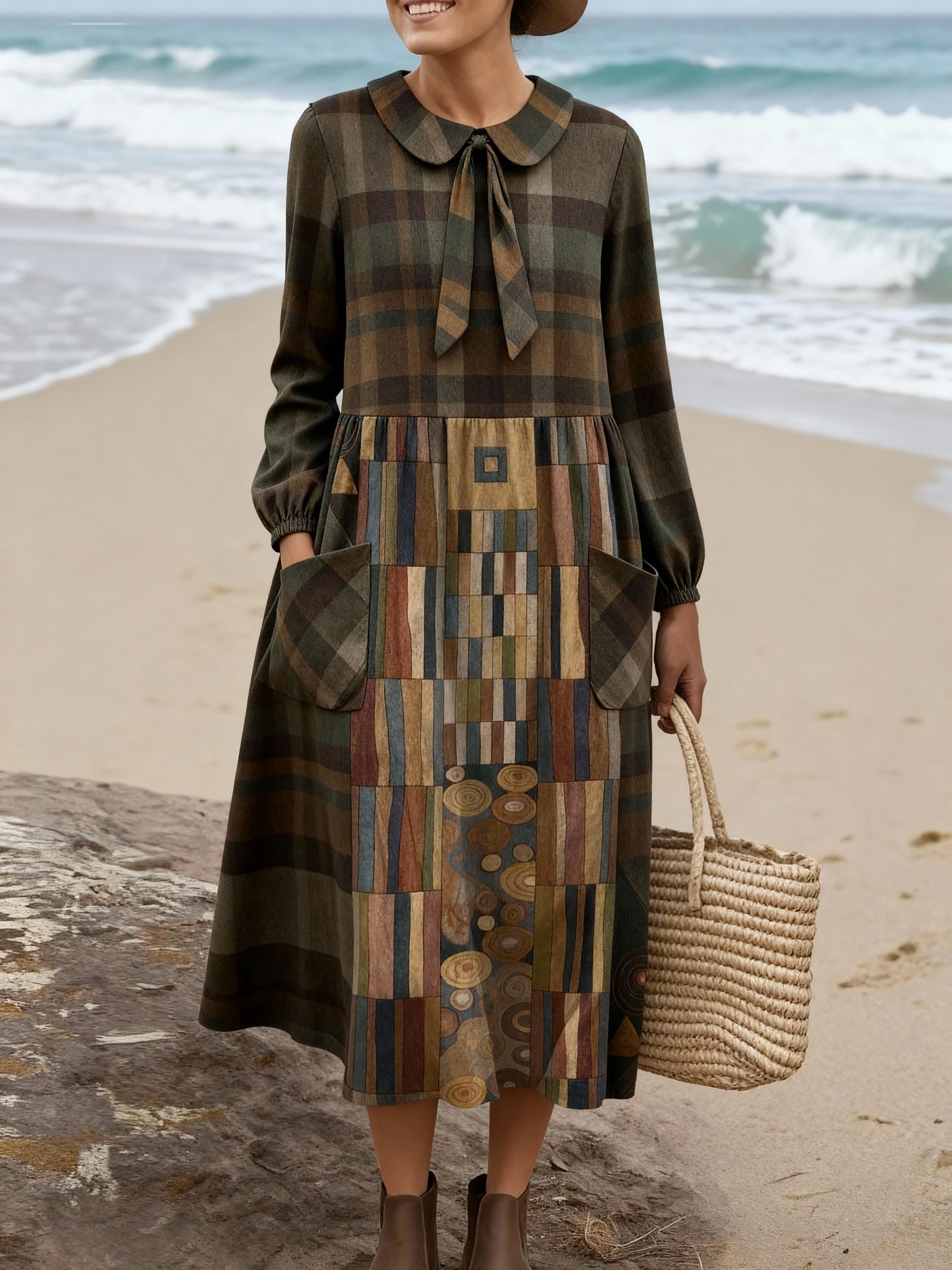 Women's Geometric Art Print Casual Cotton Sweater Dress