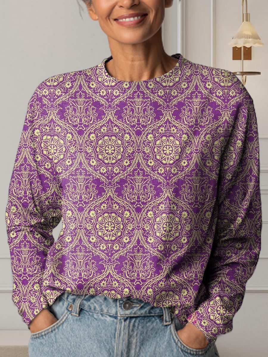 Women's Vintage Floral Art Print Casual Cotton T-Shirt