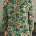 womens-beautiful-vintage-floral-painting-art-print-casual-peter-pan-collar-3-4-sleeve-sweater