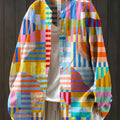 Women's Beautiful Abstract Multicolor Geometric Stripes Art Print Casual Cotton And Linen Shirt