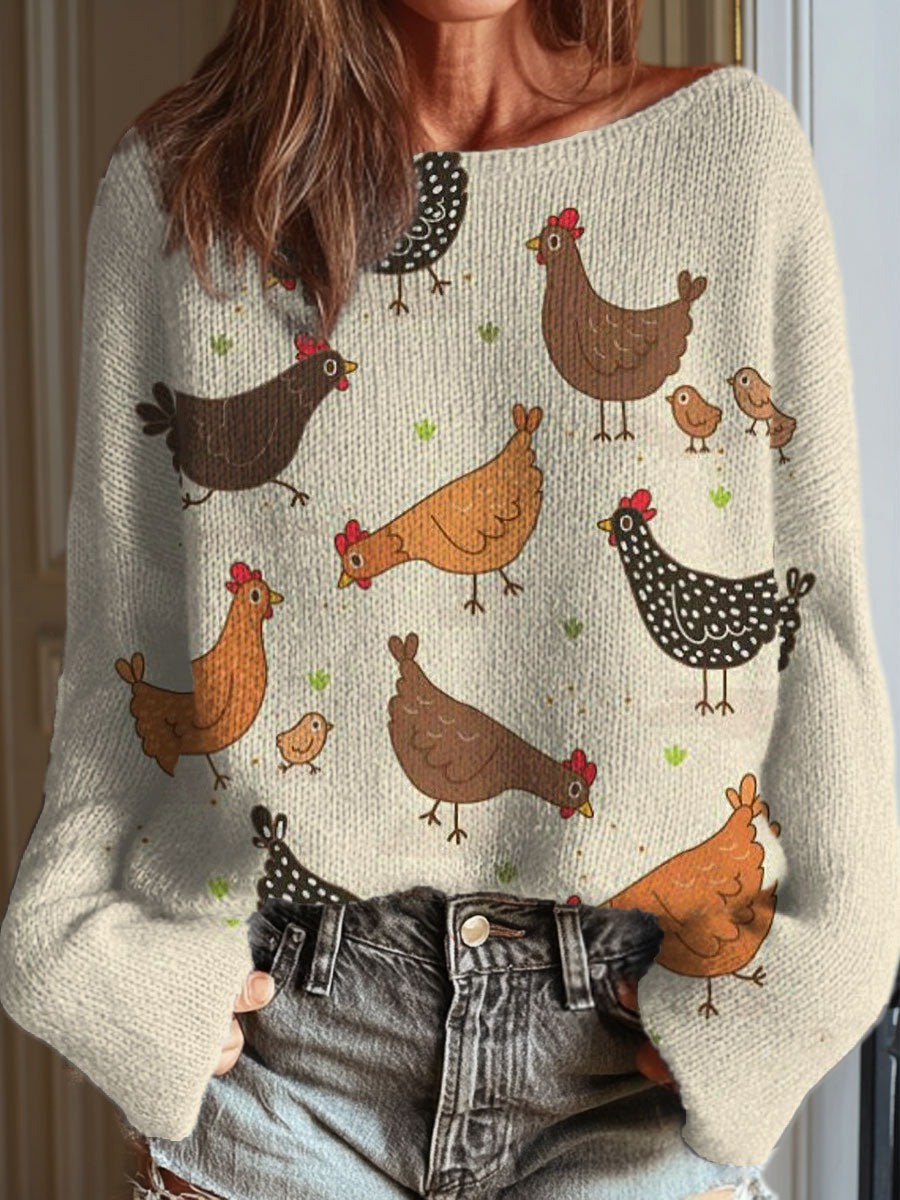 womens-funny-chicken-art-print-casual-pullover-sweater-3ngm