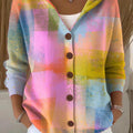 Women's Beautiful Multicolor Block Graffiti Painting Art Print Casual Hooded Button Sweater