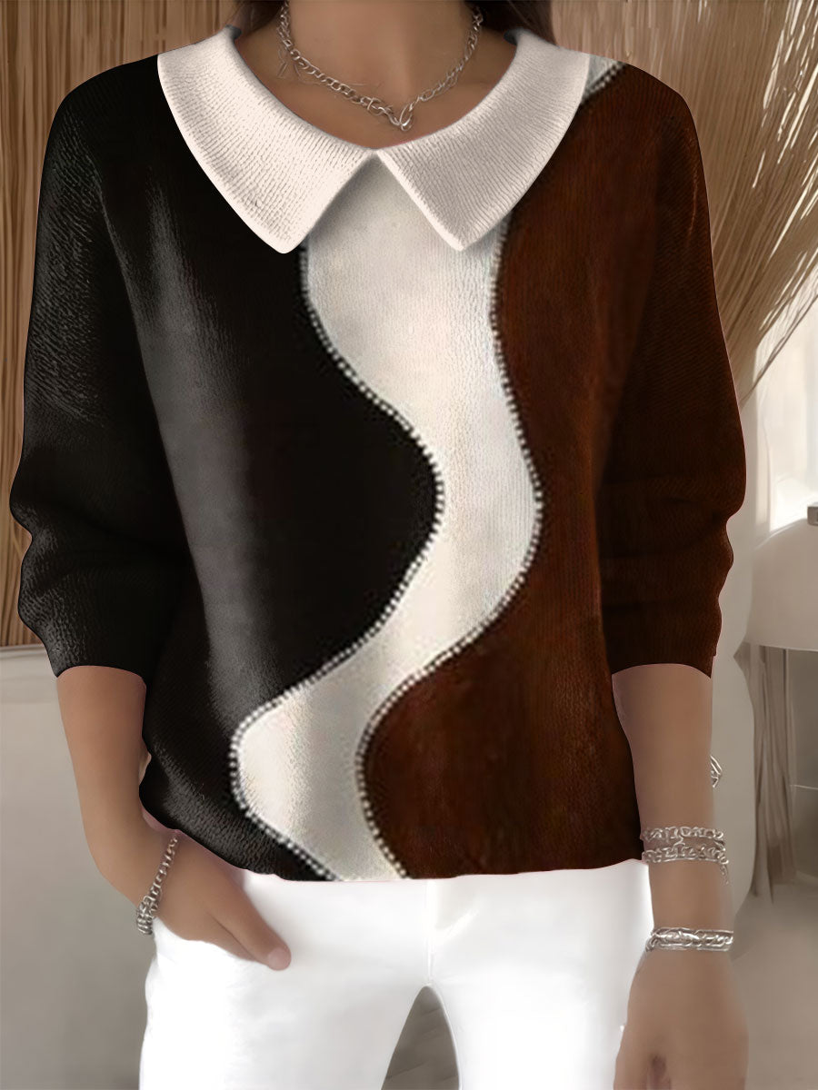 womens-geometric-color-contrast-splicing-abstract-casual-print-peter-pan-collar-3-4-sleeve-sweater-ba4l