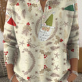 Vintage Christmas Art Print Buttoned Cardigan Sweater