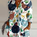 Women's   Funny Rooster  Art Print  Casual Cotton Shirt