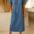 Women's Casual Short-sleeve Stand Collar Button-up Cotton Denim Dress