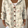 Women's Christmas Pattern Art Printed Casual Hooded Button Sweater