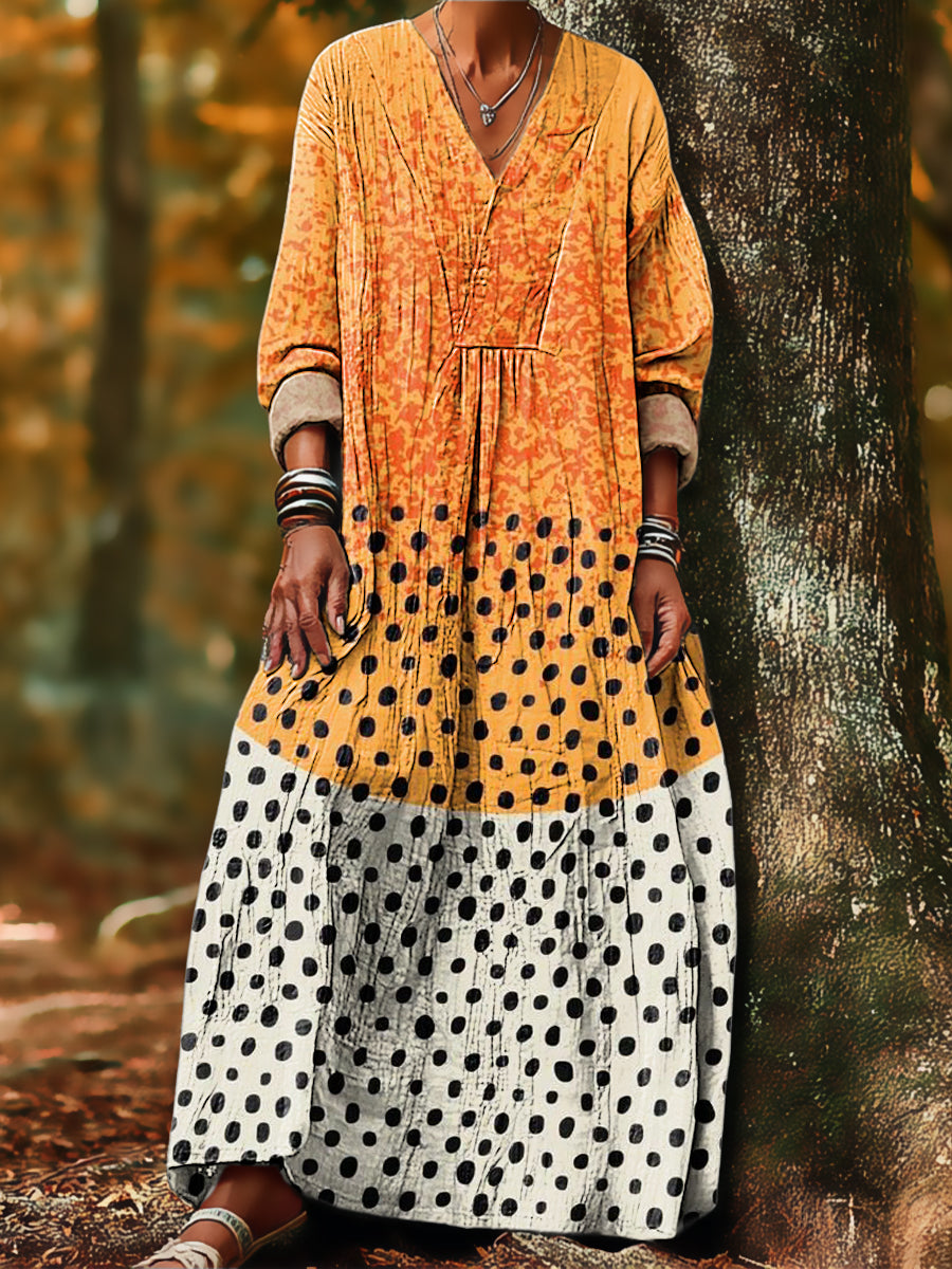 Women's Vintage Abstract Geometric Dot Painting Art Print Dress