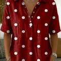 Artistic Polka-dot Print Short-sleeve Collared Shirt With Half-button Placket