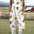 Women's  Funny Bee Art Print Casual 100% Cotton Wide Leg Jumpsuit