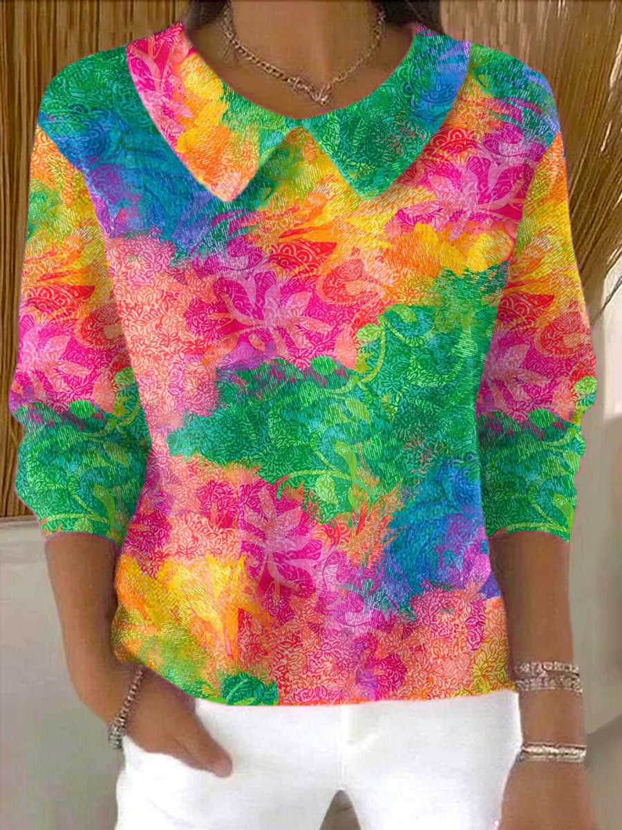 womens-rainbow-flowers-pattern-casual-peter-pan-collar-3-4-sleeve-sweater